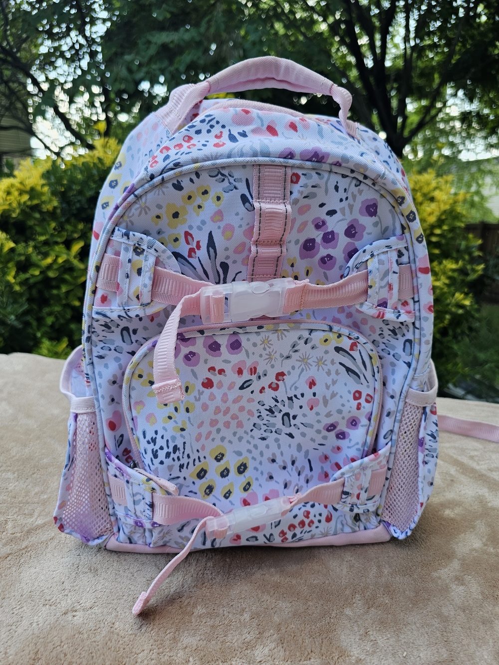 Pottery Barn Kids Floral Print Backpack with Pink Accents